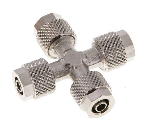 Raccord croisé 6x4 en laiton nickelé à emboîtement