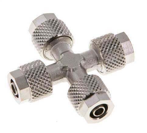 Raccord croisé 6x4 en laiton nickelé à emboîtement