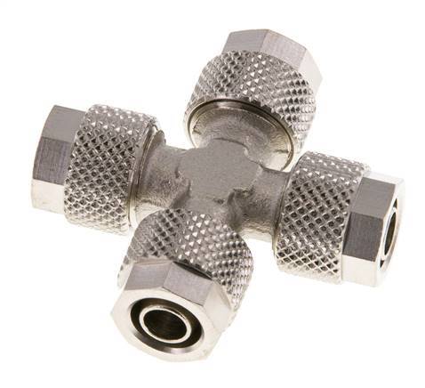 Raccord croisé 8x6 en laiton nickelé à emboîtement