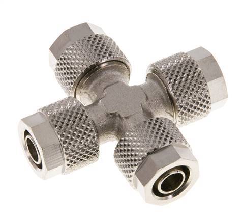 Raccord croisé 8x6 en laiton nickelé à emboîtement