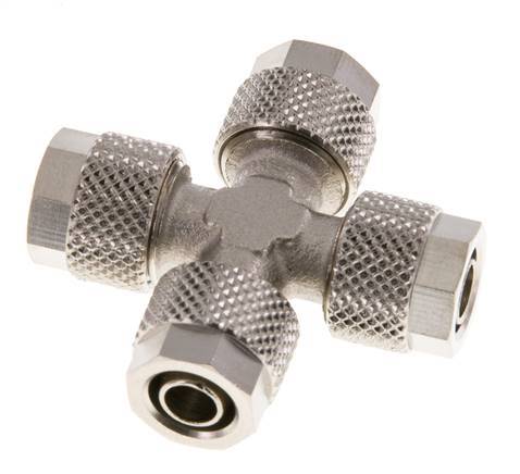 Raccord croisé 8x6 en laiton nickelé à emboîtement