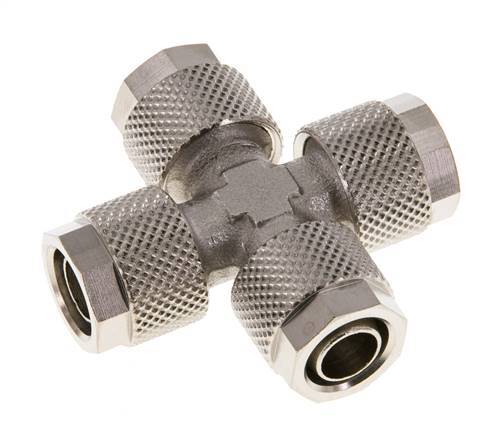 Raccord croisé 10x8 à poussoir en laiton nickelé