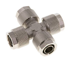 Raccord croisé 10x8 à poussoir en laiton nickelé