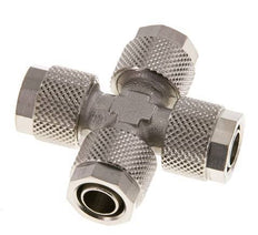 Raccord croisé 10x8 à poussoir en laiton nickelé