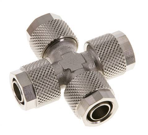 Raccord croisé 10x8 à poussoir en laiton nickelé