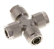 Raccord croisé 10x8 à poussoir en laiton nickelé