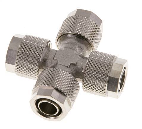 Raccord croisé 10x8 à poussoir en laiton nickelé