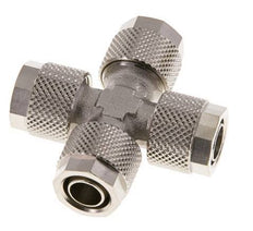 Raccord croisé 10x8 à poussoir en laiton nickelé