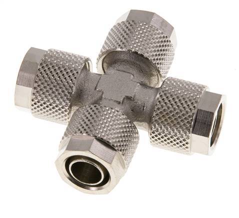 Raccord croisé 10x8 à poussoir en laiton nickelé