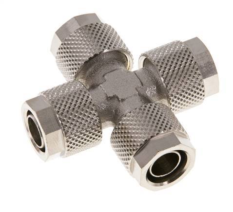 Raccord croisé 10x8 à poussoir en laiton nickelé