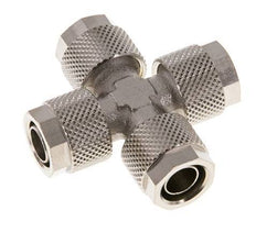 Raccord croisé 10x8 à poussoir en laiton nickelé