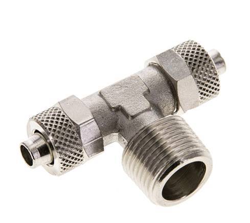 8x6 & R3/8'' Nickel plated Brass Tee Push-on Fitting with Male Threads [2 Pieces]