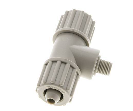 12x6mm & G1/8'' PP T-Shape Tee Compression Fitting with Male Threads 10 bar PVC and PA