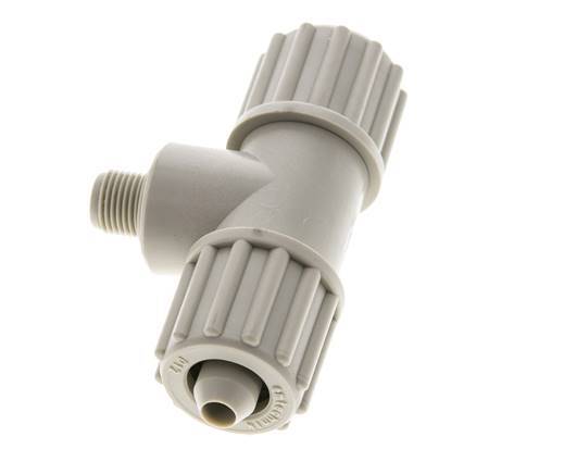 12x6mm & G1/8'' PP T-Shape Tee Compression Fitting with Male Threads 10 bar PVC and PA