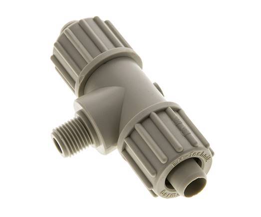 16x10mm & G1/4'' PP T-Shape Tee Compression Fitting with Male Threads 10 bar PVC and PA
