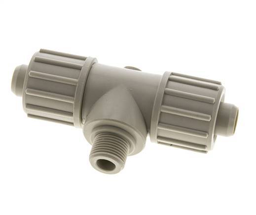 20x13mm & G3/8'' PP T-Shape Tee Compression Fitting with Male Threads 10 bar PVC and PA