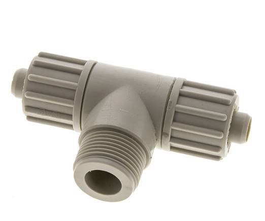 16x10mm & G3/4'' PP T-Shape Tee Compression Fitting with Male Threads 10 bar PVC and PA