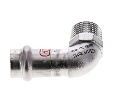 Raccord à sertir coude 90deg - 15mm Femelle & R 1/2'' Mâle - Acier inoxydable