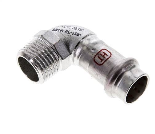 Raccord à sertir coude 90deg - 15mm Femelle & R 1/2'' Mâle - Acier inoxydable