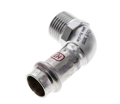 Raccord à sertir coude 90deg - 15mm Femelle & R 1/2'' Mâle - Acier inoxydable