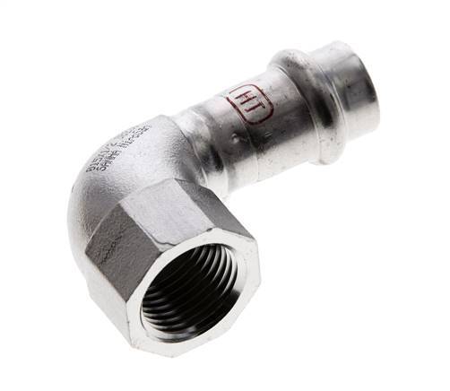 Raccord à sertir coude 90deg - 15mm femelle & Rp 1/2'' femelle - Acier inoxydable