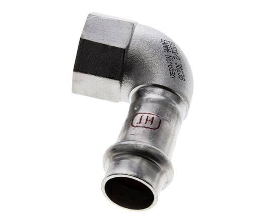 Raccord à sertir coude 90deg - 15mm femelle & Rp 1/2'' femelle - Acier inoxydable