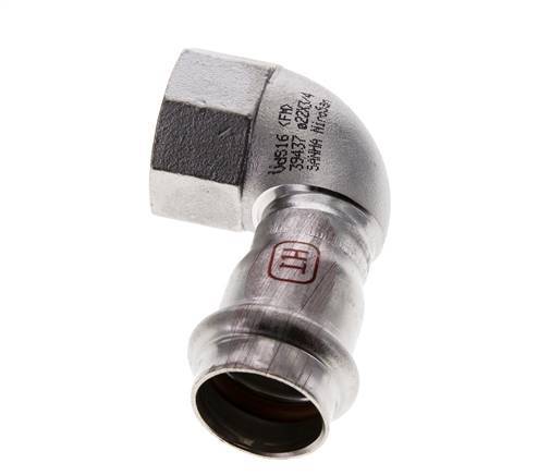 Raccord à sertir coude 90deg - 22mm femelle & Rp 3/4'' femelle - Acier inoxydable