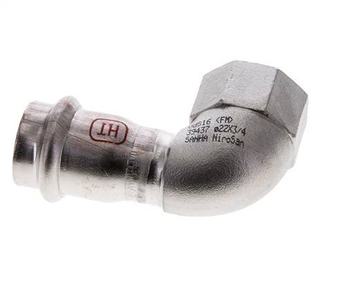 Raccord à sertir coude 90deg - 22mm femelle & Rp 3/4'' femelle - Acier inoxydable