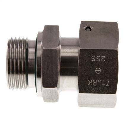 25S & G1'' Swivel droit en acier inoxydable avec filetage mâle 400 bar Joint torique FKM Cône reglable ISO 8434-1
