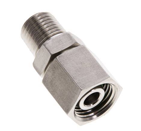 10L & 1/4'' NPT pivotant droit en acier inoxydable avec filetage mâle 315 bar Joint torique FKM Cône reglable ISO 8434-1