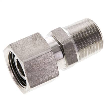 Coupleur droit en acier inoxydable 15L et 1/2'' NPT avec filetage mâle 315 bar Joint torique FKM Cône reglable ISO 8434-1