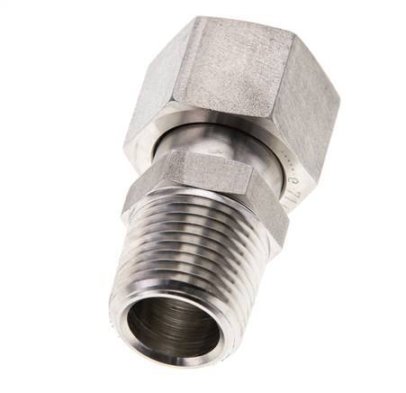 Coupleur droit en acier inoxydable 15L et 1/2'' NPT avec filetage mâle 315 bar Joint torique FKM Cône reglable ISO 8434-1