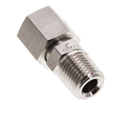 6S & 1/4'' NPT pivotant droit en acier inoxydable avec filetage mâle 630 bar Joint torique FKM Cône reglable ISO 8434-1