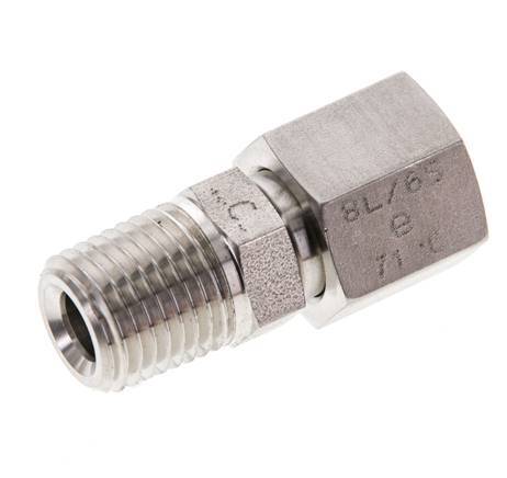 6S & 1/4'' NPT pivotant droit en acier inoxydable avec filetage mâle 630 bar Joint torique FKM Cône reglable ISO 8434-1
