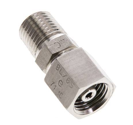 6S & 1/4'' NPT pivotant droit en acier inoxydable avec filetage mâle 630 bar Joint torique FKM Cône reglable ISO 8434-1