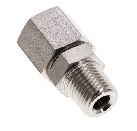 8S & 1/4'' NPT pivotant droit en acier inoxydable avec filetage mâle 630 bar Joint torique FKM Cône reglable ISO 8434-1