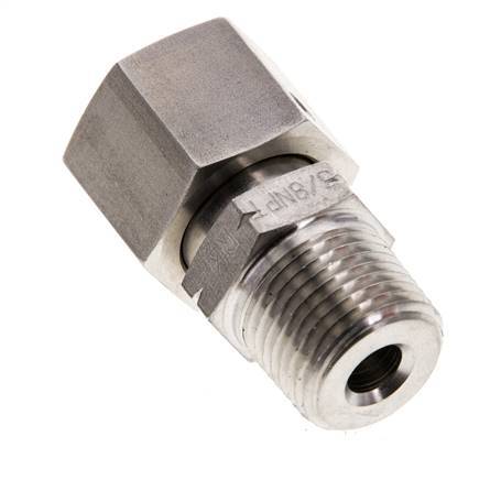 10S & 3/8'' NPT pivotant droit en acier inoxydable avec filetage mâle 630 bar Joint torique FKM Cône reglable ISO 8434-1