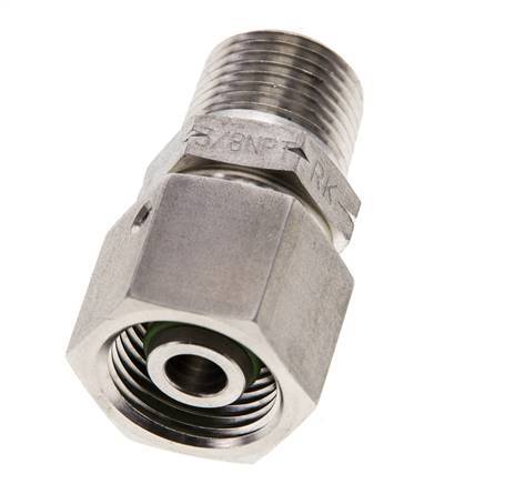 10S & 3/8'' NPT pivotant droit en acier inoxydable avec filetage mâle 630 bar Joint torique FKM Cône reglable ISO 8434-1