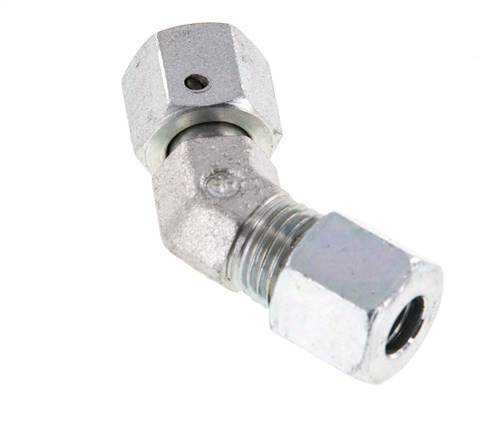 Raccord de coupe coudé 45deg en acier zingué 8L avec pivot 315 bar Joint torique NBR Cône d'étanchéité réglable ISO 8434-1