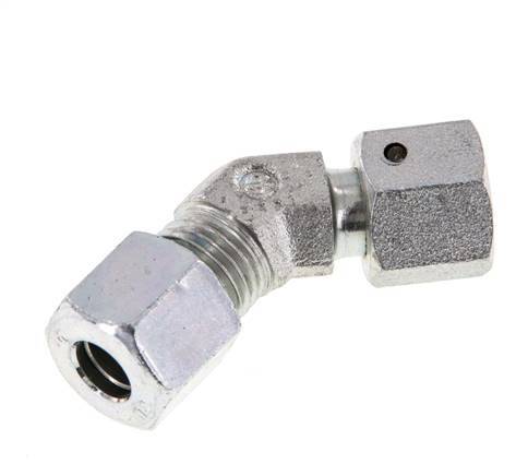 Raccord de coupe coudé 45deg en acier zingué 8L avec pivot 315 bar Joint torique NBR Cône d'étanchéité réglable ISO 8434-1