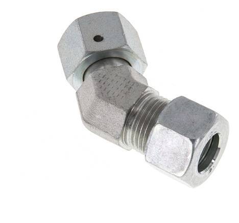 Raccord de coupe coudé 45deg en acier zingué 12L avec pivot 315 bar Joint torique NBR Cône réglable ISO 8434-1