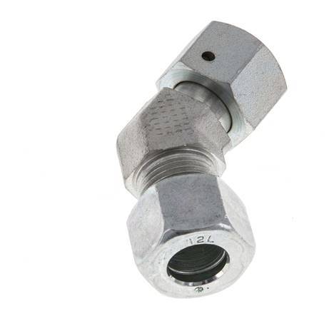 Raccord de coupe coudé 45deg en acier zingué 12L avec pivot 315 bar Joint torique NBR Cône réglable ISO 8434-1