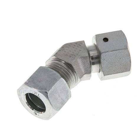 Raccord de coupe coudé 45deg en acier zingué 12L avec pivot 315 bar Joint torique NBR Cône réglable ISO 8434-1