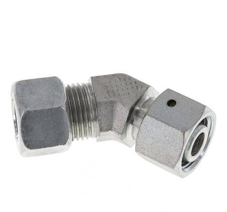 Raccord de coupe coudé 45deg en acier zingué 12L avec pivot 315 bar Joint torique NBR Cône réglable ISO 8434-1