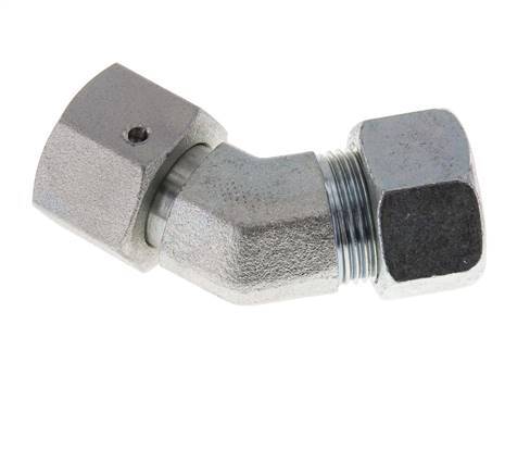Raccord de coupe coudé 45deg en acier zingué 15L avec pivot 315 bar Joint torique NBR Cône d'étanchéité réglable ISO 8434-1