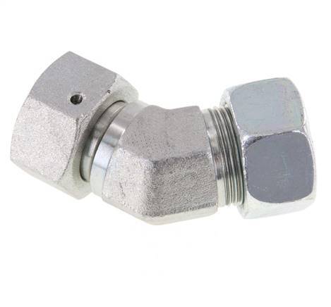 Raccord de coupe coudé 45deg en acier zingué 18L avec pivot 315 bar Joint torique NBR Cône réglable ISO 8434-1