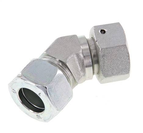 Raccord de coupe coudé 45deg en acier zingué 18L avec pivot 315 bar Joint torique NBR Cône réglable ISO 8434-1