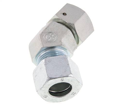 20S Acier zingué Raccord de coupe coudé 45deg avec pivot 400 bar Joint torique NBR Cône d'étanchéité réglable ISO 8434-1
