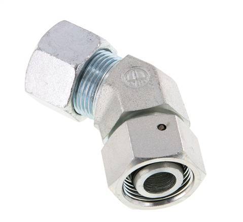 20S Acier zingué Raccord de coupe coudé 45deg avec pivot 400 bar Joint torique NBR Cône d'étanchéité réglable ISO 8434-1