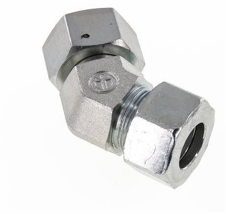 25S Acier zingué Raccord de coupe coudé 45deg avec pivot 400 bar Joint torique NBR Cône d'étanchéité réglable ISO 8434-1
